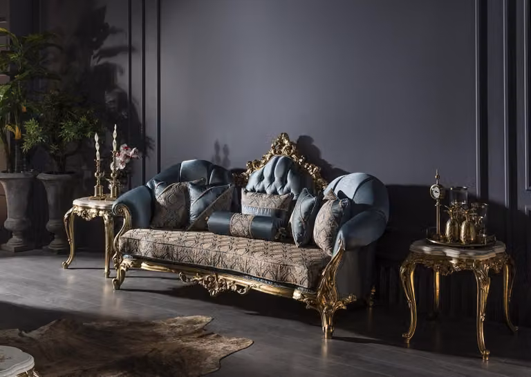 Wohnzimmer Set Blau Sofa 3 Sitzer Elegantes 2x Beistelltisch Design 3tlg.