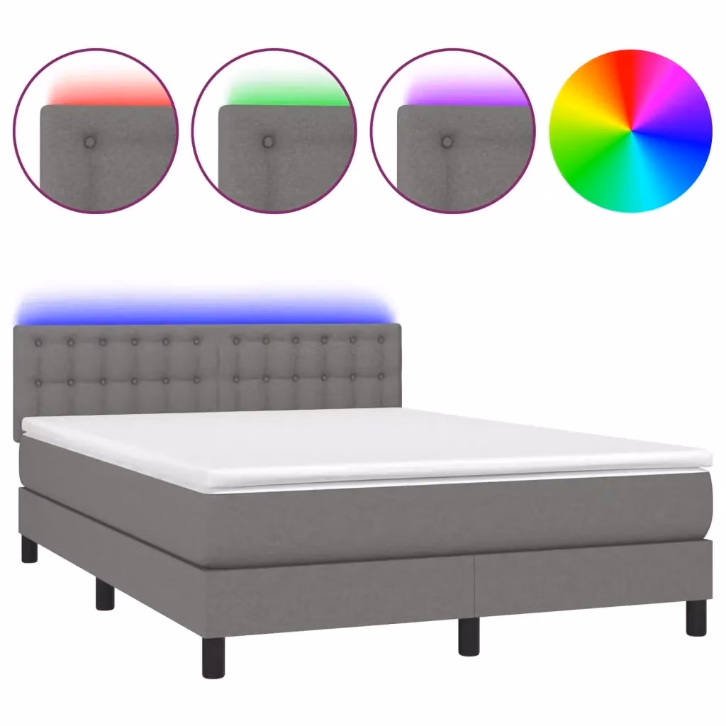 Letto Ibrido con Materasso e Illuminazione LED vidaXL in Tessuto Grigio L/P: 140 x 200 cm – 2