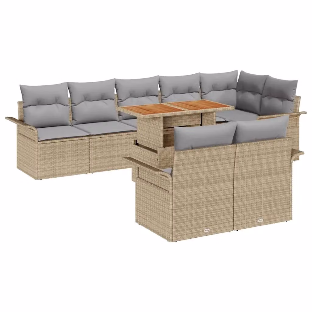 Set Divano da Giardino vidaXL 9 Pezzi in Polyrattan Beige e Grigio con Cuscini e Tavolino – 2