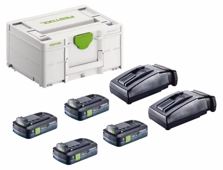 Set Festool SYS 18V 4xTBX4/2xTCL6 con 4 batterie BP 18 TBX 4 C-ASI da 18 V 4,0 Ah (4x 578745) + 2 caricabatterie TCL 6 (2x 201135) + Systainer