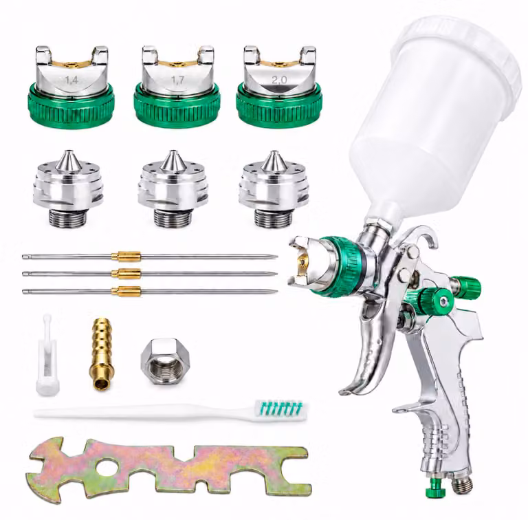 Pistola a spruzzo HVLP con 3 ugelli in acciaio inox 1,4 mm 1,7 mm 2,0 mm tazza da 600 ml