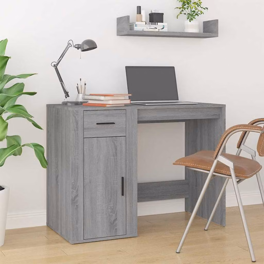 Scrivania moderna vidaXL in legno e MDF Grigio, L 100 x P 49 x H 75 cm