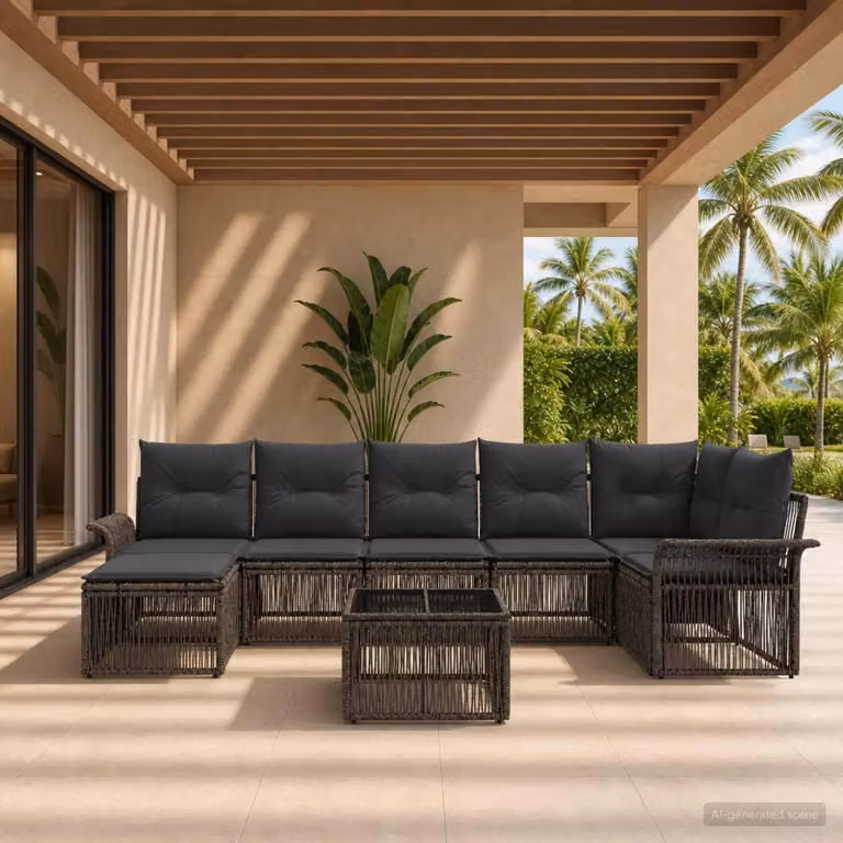 Maison Exclusive - Set da giardino composto da 8 pezzi. Divano in rattan sintetico, colore grigio