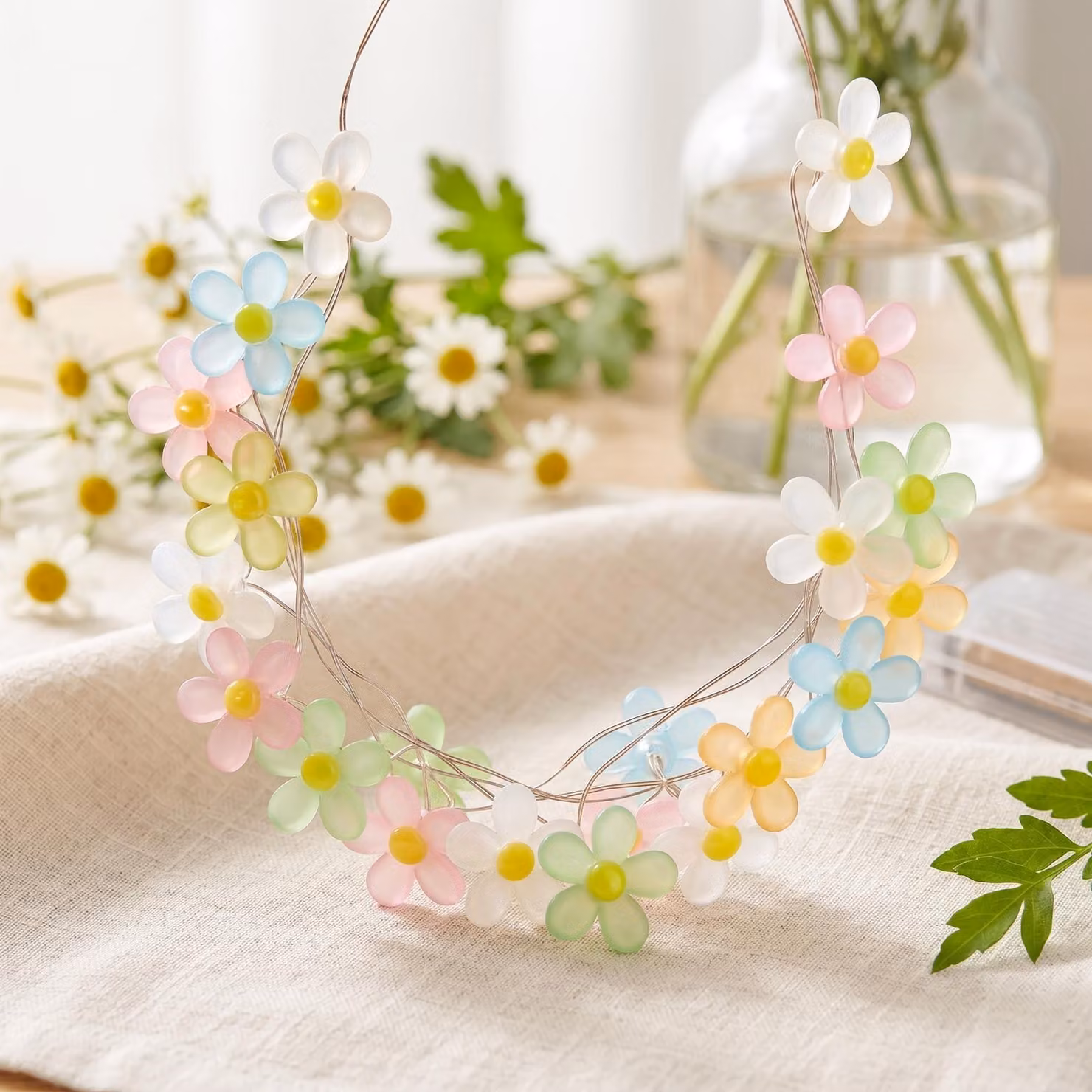 Luci decorative a forma di fiori, lunghezza 2 metri, 20 LED, alimentazione a batteria, filo di rame