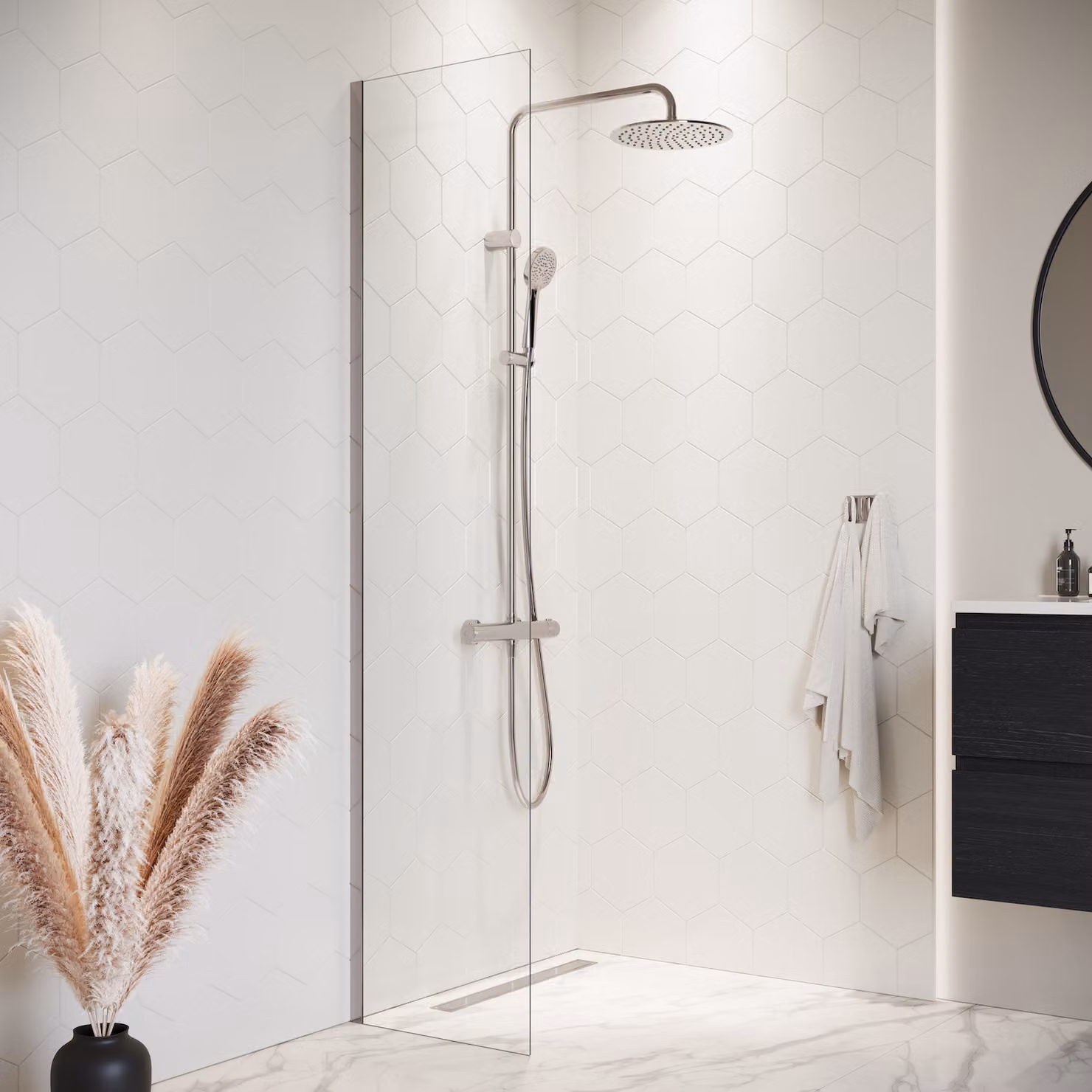 Badplaats Parete Doccia Florida 40 x 200 cm - Cromo - Doccia Walk-In 8 mm Vetro di Sicurezza