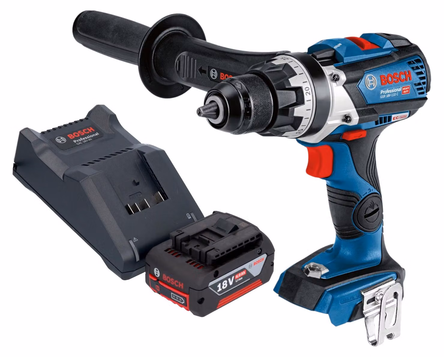 Bosch GSR 18V-110 C Trapano avvitatore professionale a batteria 18 V 110 Nm brushless + 1x batteria ricaricabile 4,0 Ah + caricabatterie