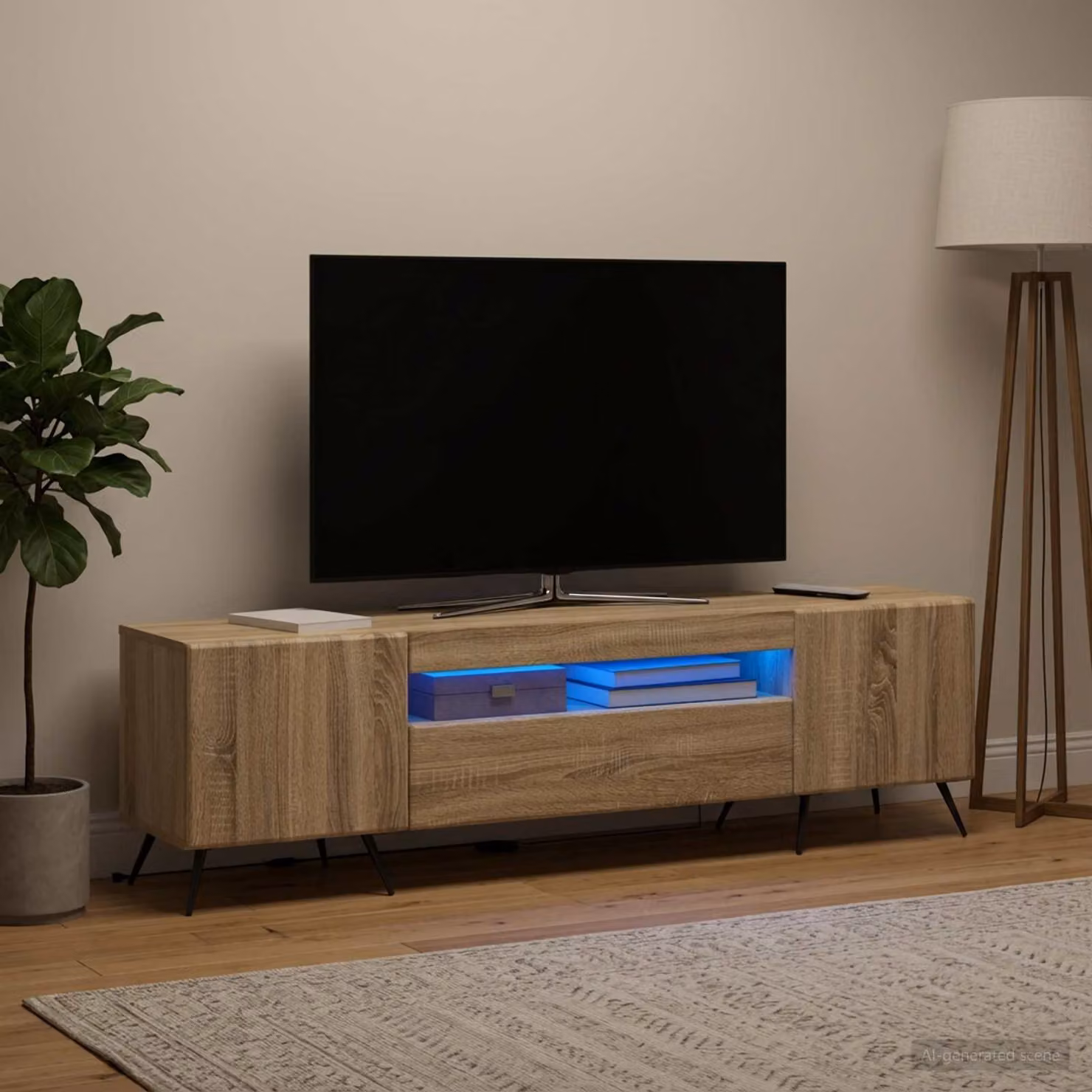 Mobile TV stand vidaXL in legno ingegnerizzato Rovere Sonoma marrone con illuminazione LED integrata e design moderno
