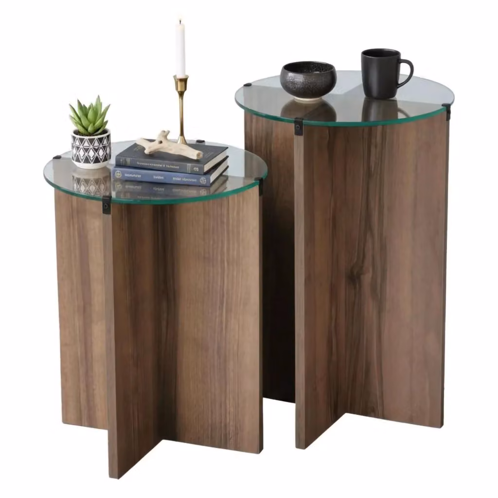 Ballabio Tavolino da Salotto Portariviste Moderno in Legno e Vetro Marrone Noce L/P/H: 40 x 40 x 60 cm – 2