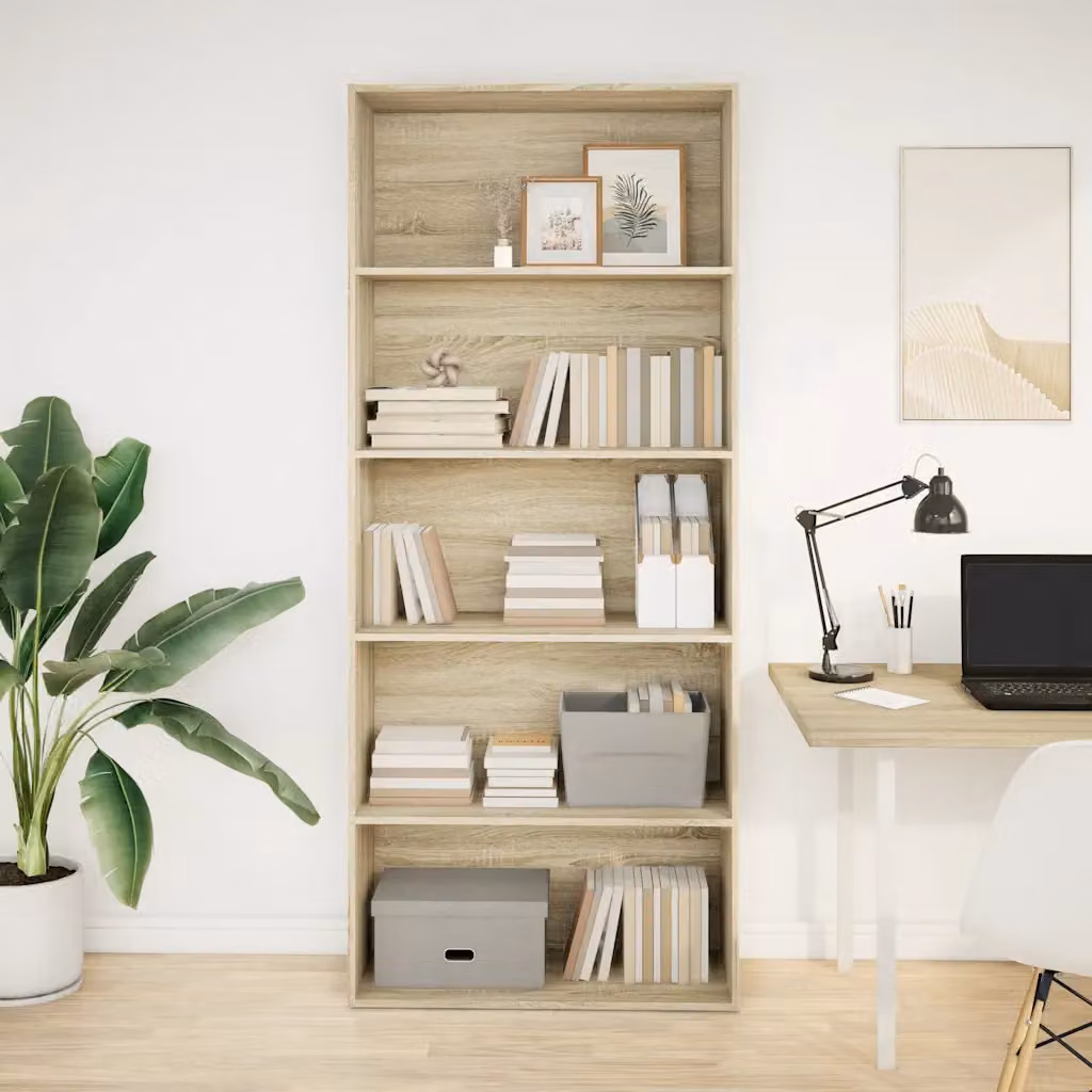 Libreria vidaXL in Legno Multistrato e MDF, Colore Rovere Sonoma, L 80 cm x P 30 cm x H 189 cm