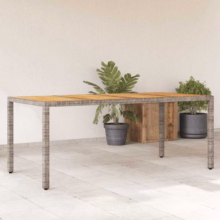 Tavolo da giardino vidaXL moderno in polyrattan e legno di acacia con piano grigio L: 190 cm, P: 90 cm, H: 75 cm