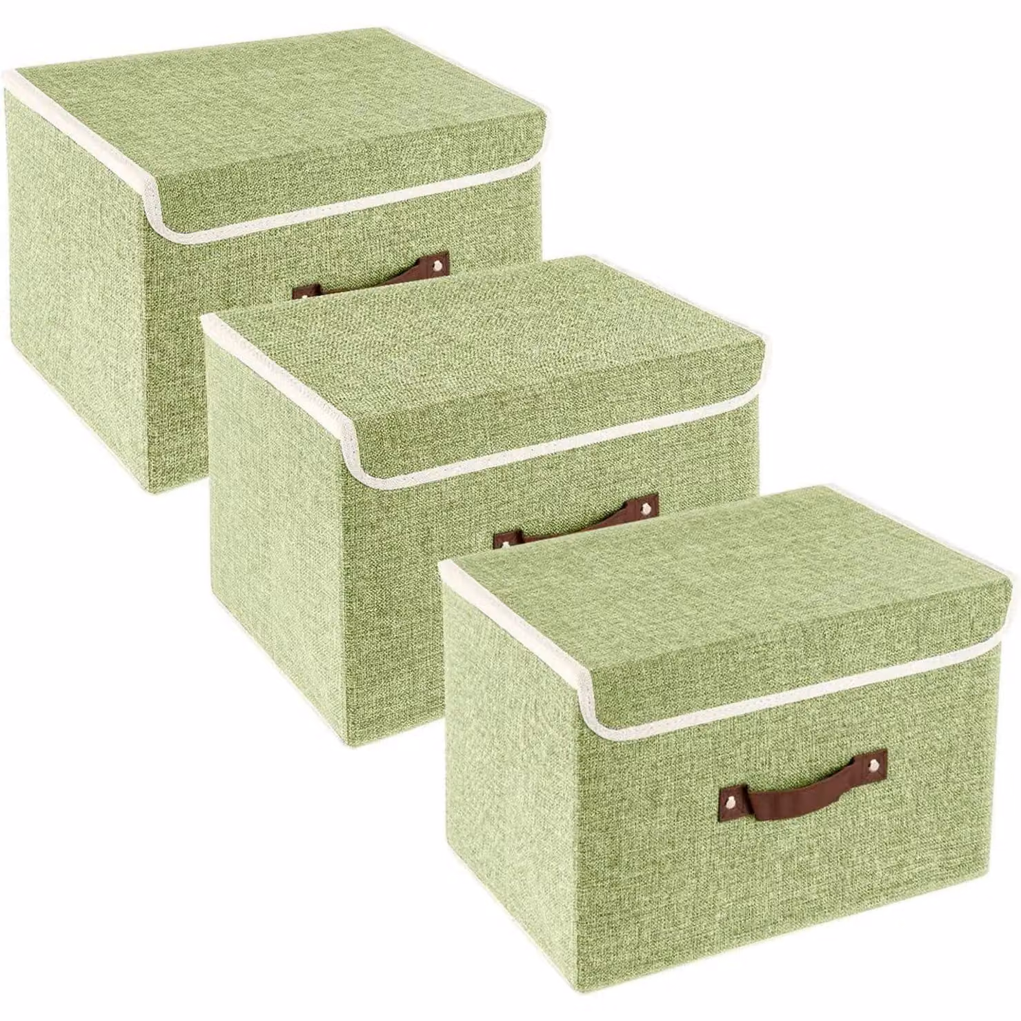 Contenitore pieghevole con coperchio, in tessuto, lavabile, set da 3, colore verde, dimensioni 38x25x25 cm