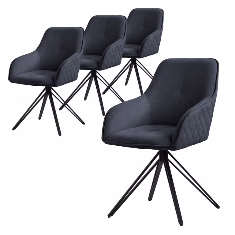 ML-Design 4x sedia da pranzo girevole, antracite, in tessuto intrecciato con gambe in metallo