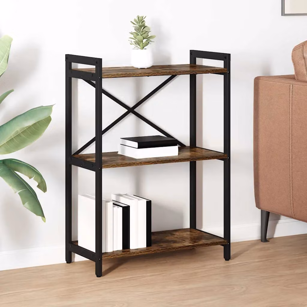 Libreria industrial vidaXL in legno e metallo, colore marrone, L: 60 cm, P: 30 cm, H: 85 cm