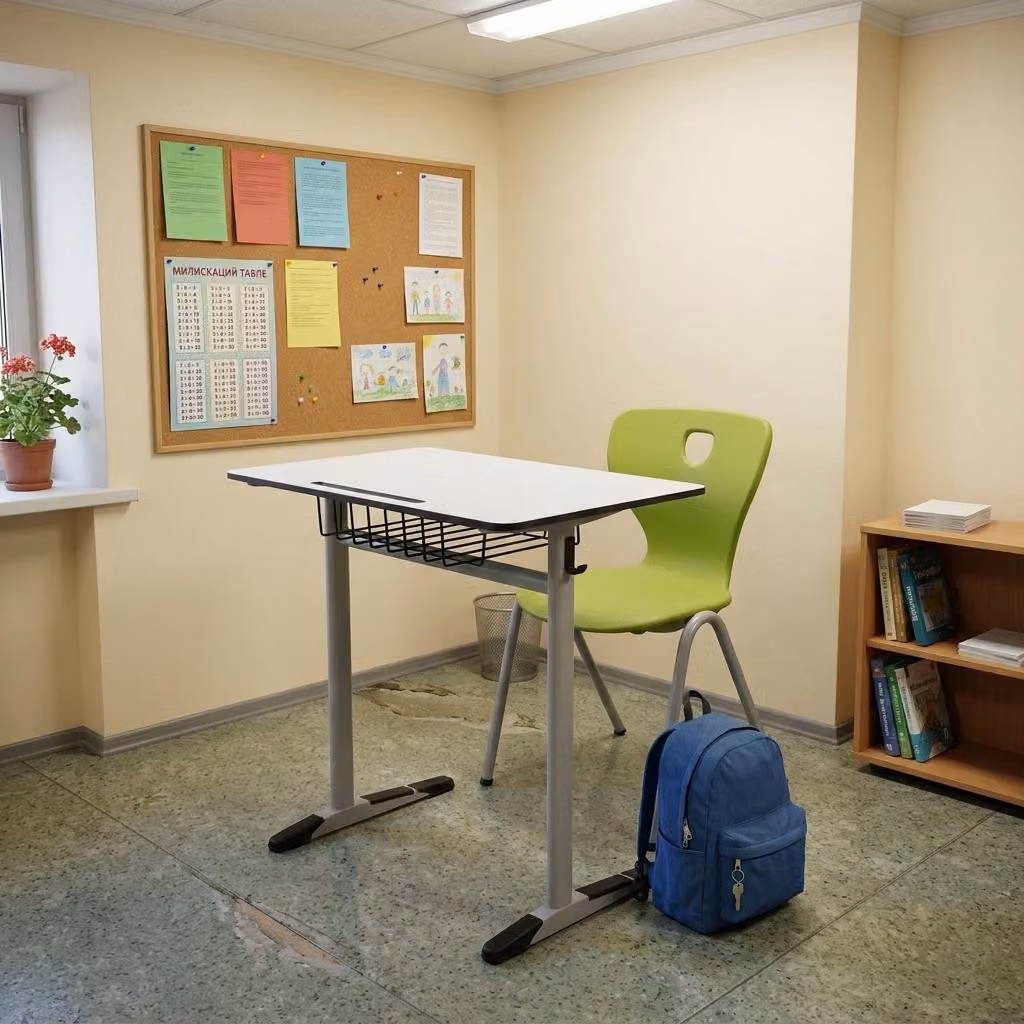 Set scolastico moderno ed ergonomico, grigio: banco scolastico e sedia Grun, tavolo singolo