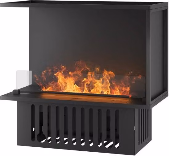 Caminetto a Vapore Acqueo da Incasso Corner Invapo Nero con Fiamma Multicolore Effetto 3D e Controllo App L: 80 cm, P: 40 cm, H: 50 cm