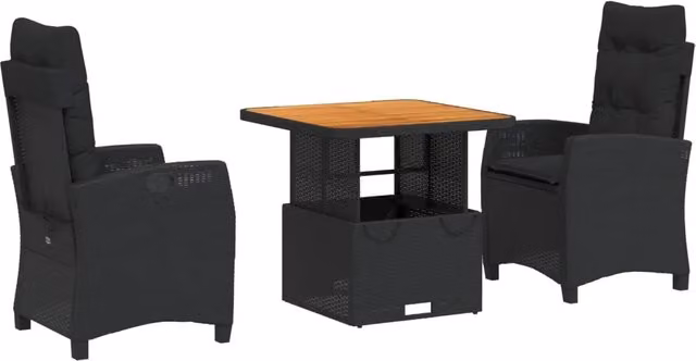 Set da Pranzo da Giardino 3 pz | Set Salotto da Giardino con Cuscini Nero in Polyrattan