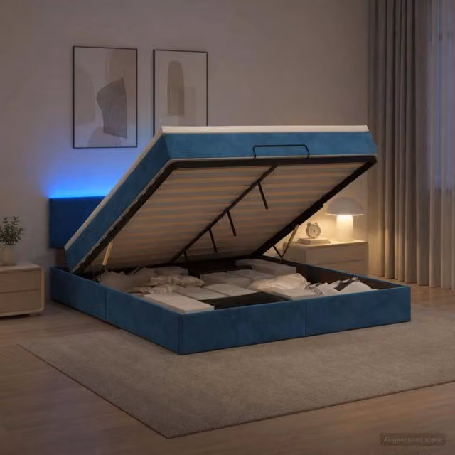 Letto Ottomano con Materasso e LED vidaXL Blu, L/P/H: 180 x 200 x 88 cm
