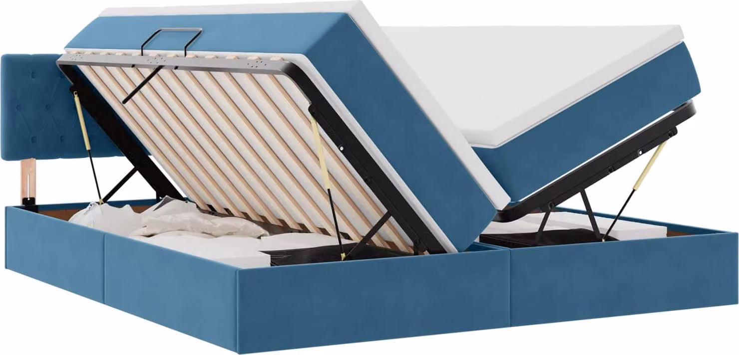 Letto con contenitore LED e materasso Blu Scuro 200 x 200 cm