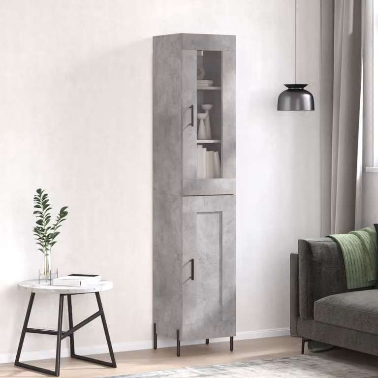 Credenza moderna vidaXL in legno e metallo, Grigio, L: 34,5 cm, P: 34 cm, H: 180 cm