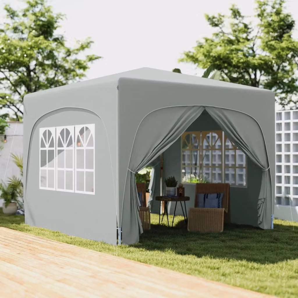 Gazebo da Giardino Pop-Up Giordanoshop Pieghevole con Protezione UPF50+ e Finestra Grigio Chiaro L/P/H: 300 x 300 x 273 cm – 2