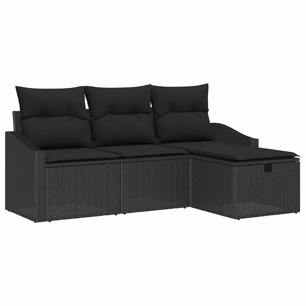 Set di divani da giardino L-shape vidaXL in rattan nero con cuscini inclusi – 2