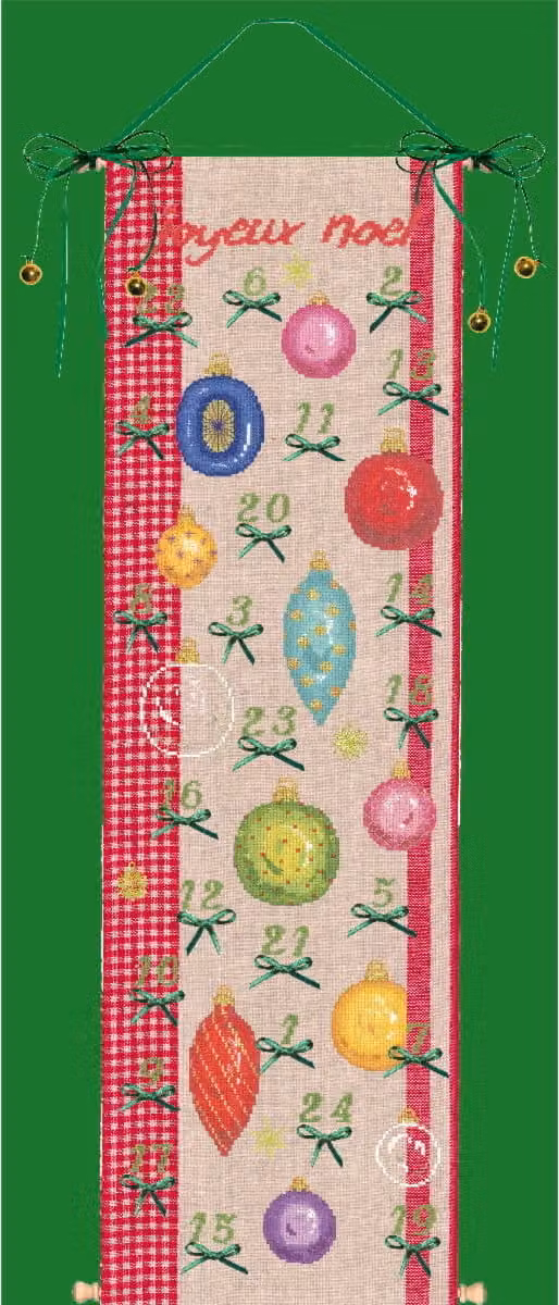 Set da ricamo a punto croce Le Bonheur des Dames "Calendario dell'Avvento - Decorazioni natalizie", 20x68cm