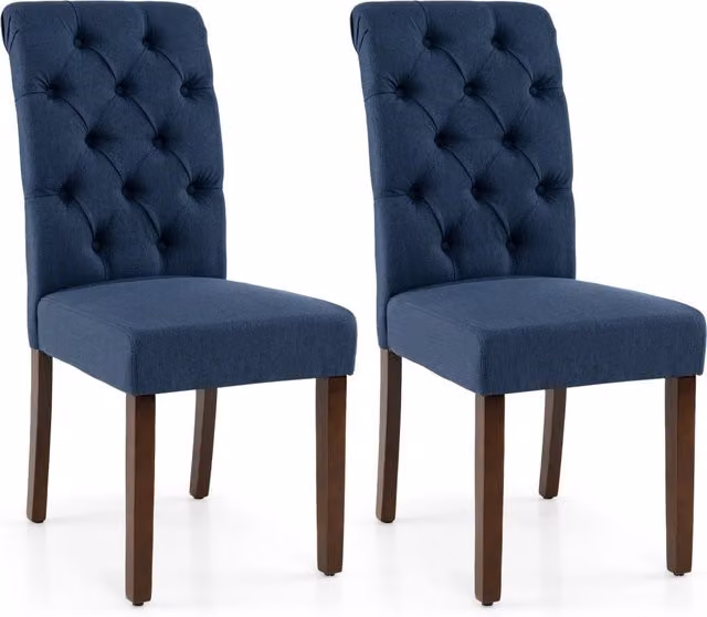 Set di 2 sedie imbottite da cucina cuscino comodo e gambe in legno, Sedia sala da pranzo con schienale alto massello Blu