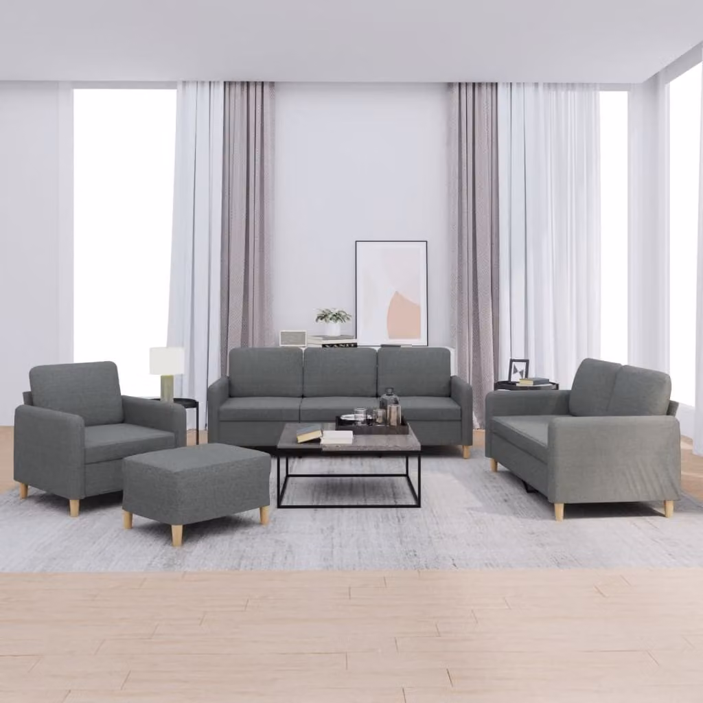 Maison Exclusive - Set divano 4 pezzi con cuscini in tessuto grigio scuro