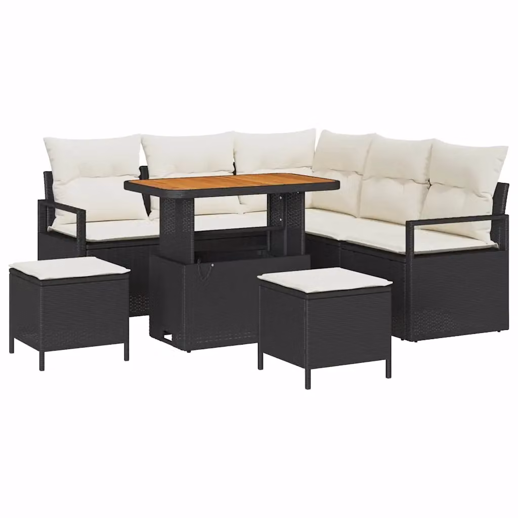 Set Divano da Giardino 8 Pezzi vidaXL Nero con Cuscini e Struttura in Metallo e Polyrattan – 2