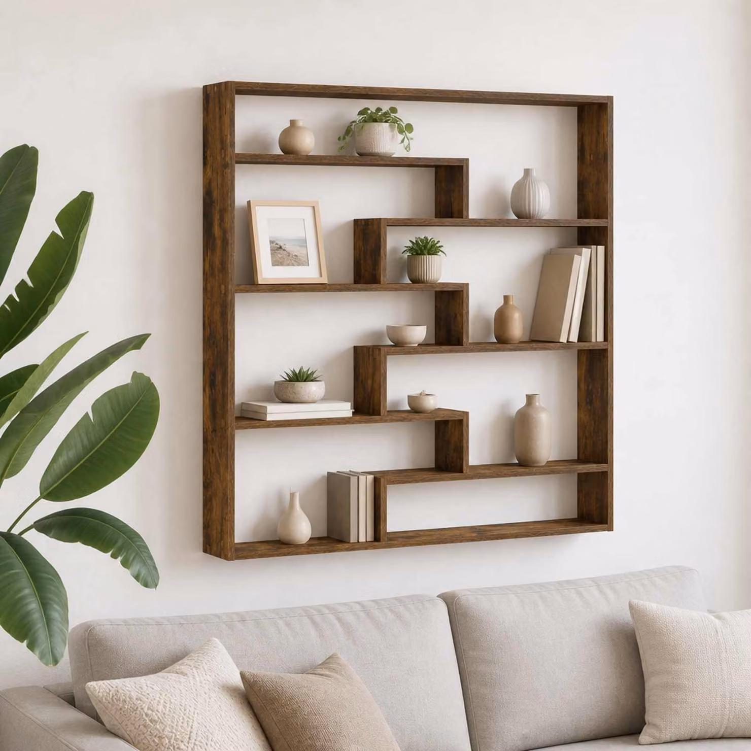 Scaffale da parete moderno vidaXL in legno Rovere Fumo, L: 103 cm, P: 17 cm, H: 102 cm