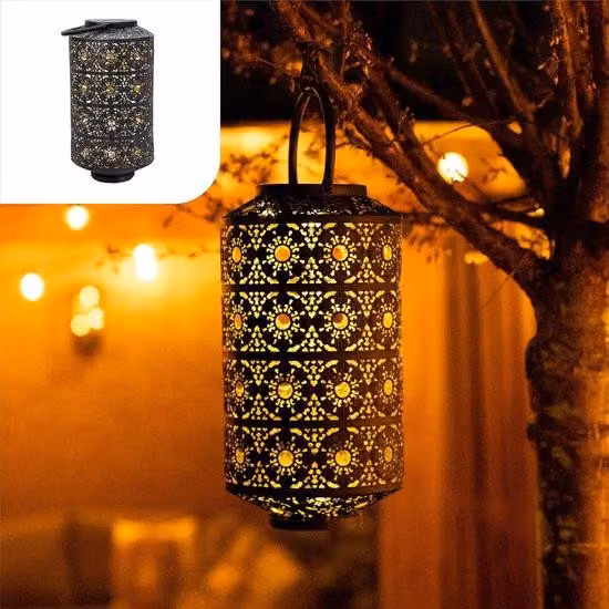 Lampada da esterno XL Solar – Lampada a sospensione in stile orientale con luce LED calda – Lampada solare impermeabile per balconi, terrazze e giardini