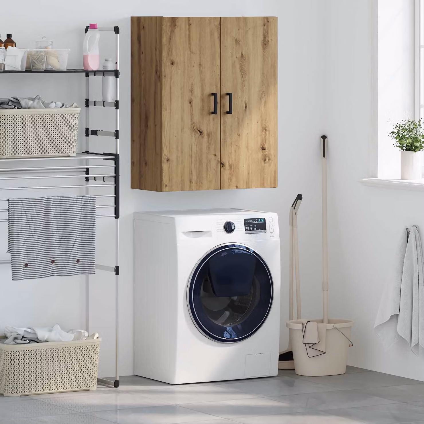 Armadietto a muro vidaXL in rovere marrone con ante a battente e ripiani interni, L: 69,5 cm, P: 34 cm, H: 90 cm