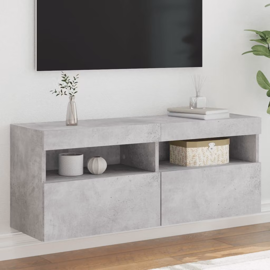 Mobile TV a parete vidaXL con luci LED integrate, Grigio Cemento, L 100 x P 30 x H 40 cm