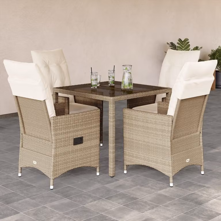 vidaXL Set da Pranzo da Giardino 5 pz in Polyrattan con Cuscini Beige e Tavolo in Vetro