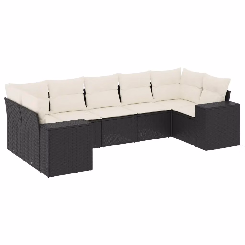 vidaXL Set Divano da Giardino a L con 7 Cuscini Moderno Nero e Bianco in Polyrattan e Acciaio – 2