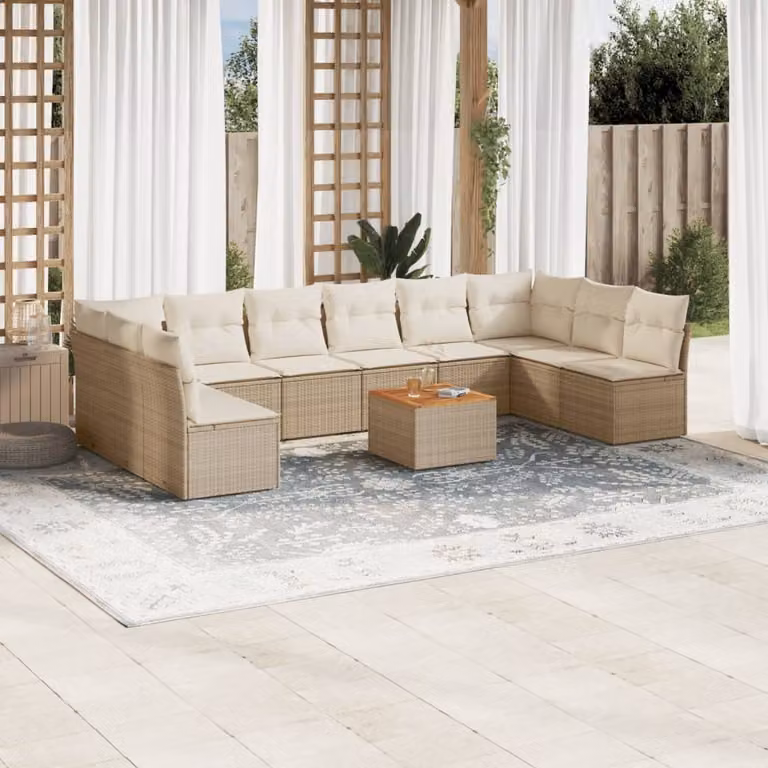 Maison Exclusive - Set Divani da Giardino 11 pz con Cuscini Beige in Polyrattan