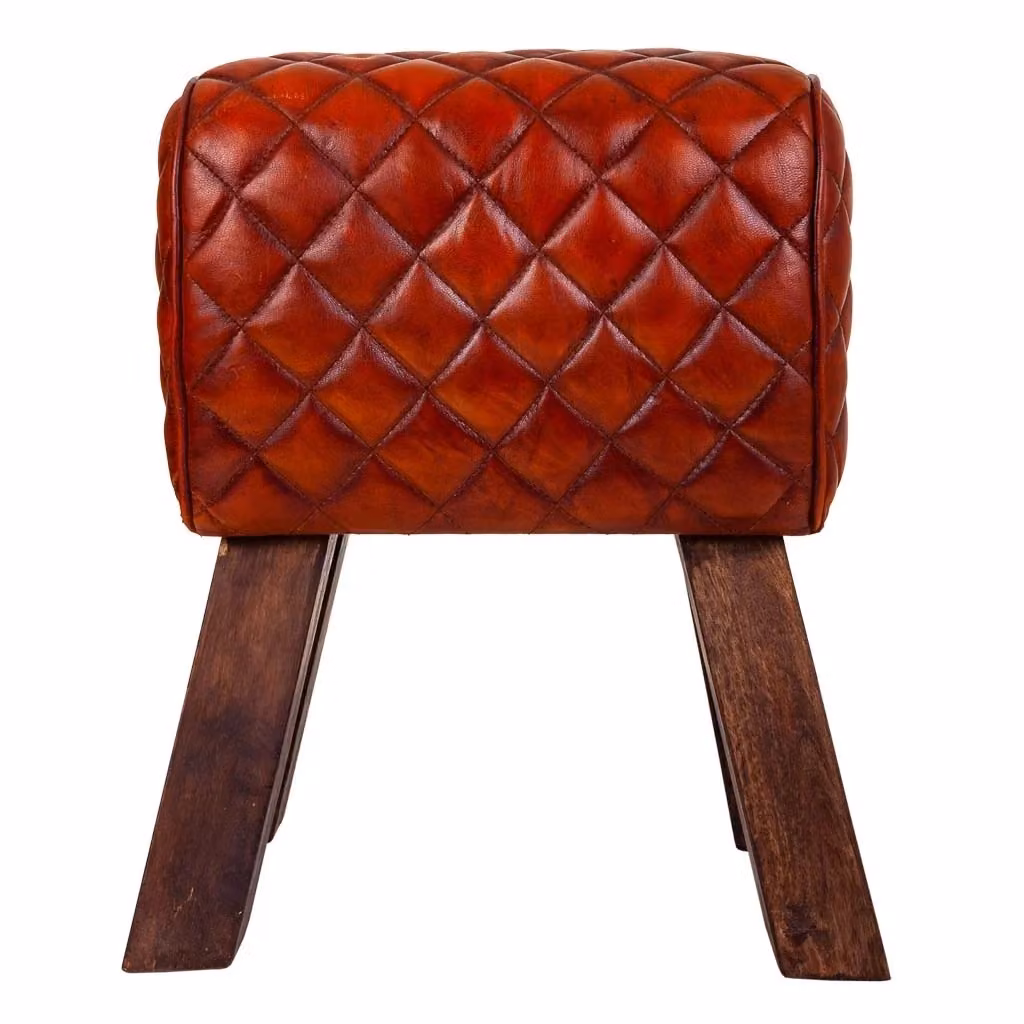 Sgabello Wanderlust Deco in pelle marrone e legno di mango L/P/H: 41 x 30 x 51 cm – 2