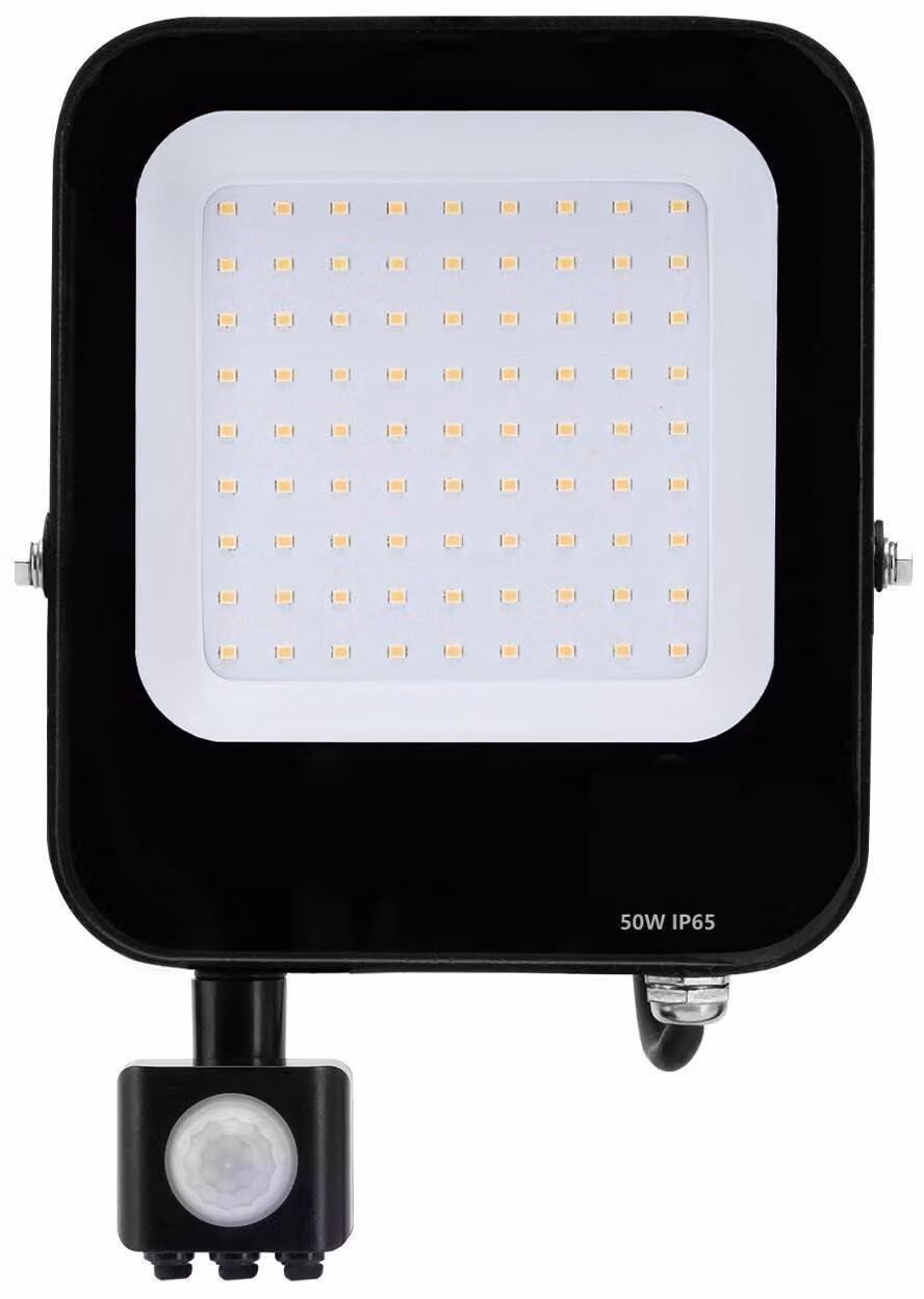 Faretto LED da 50 W, colore nero, con sensore, 8900 lumen, grado di protezione IP65, temperatura di colore 4000 K, dimensioni 217x323x57 mm