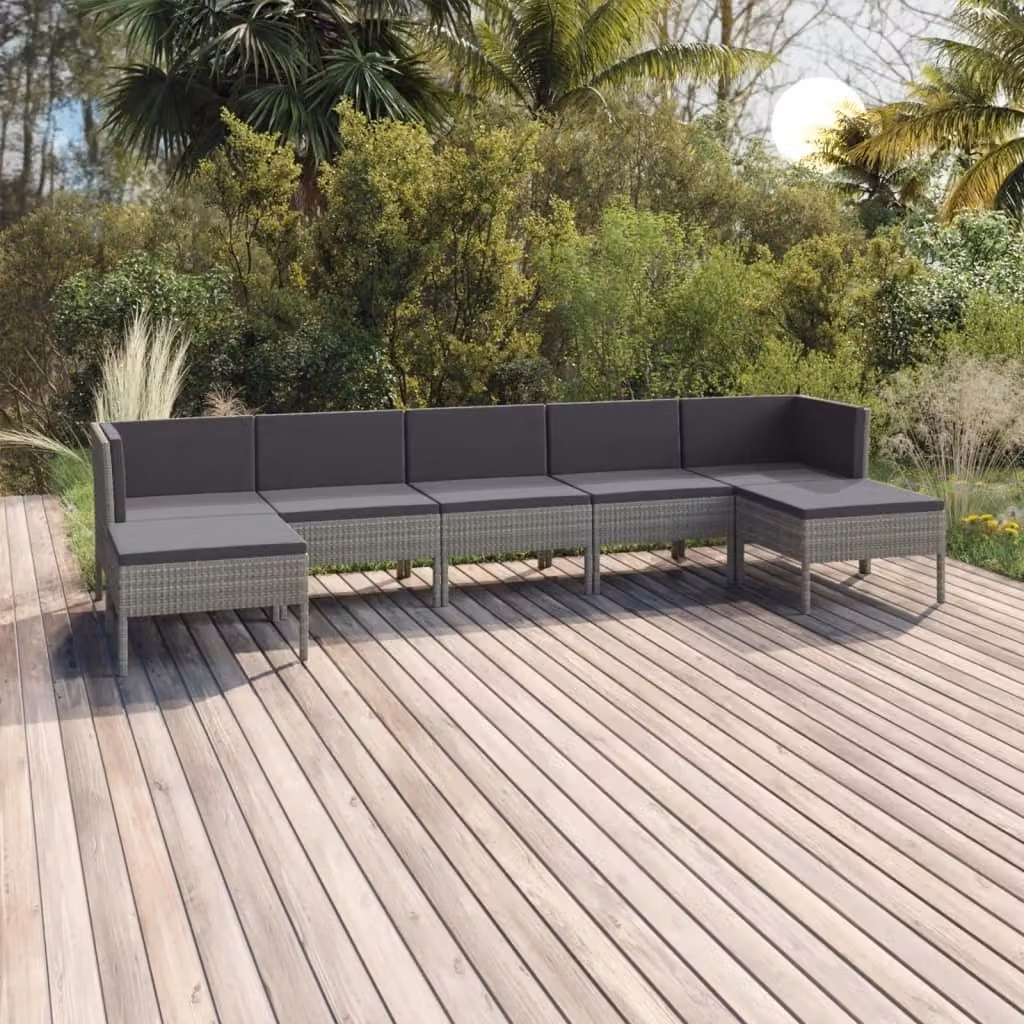 The Living Store Set da salotto da giardino 7 pezzi con cuscini in poly rattan grigio