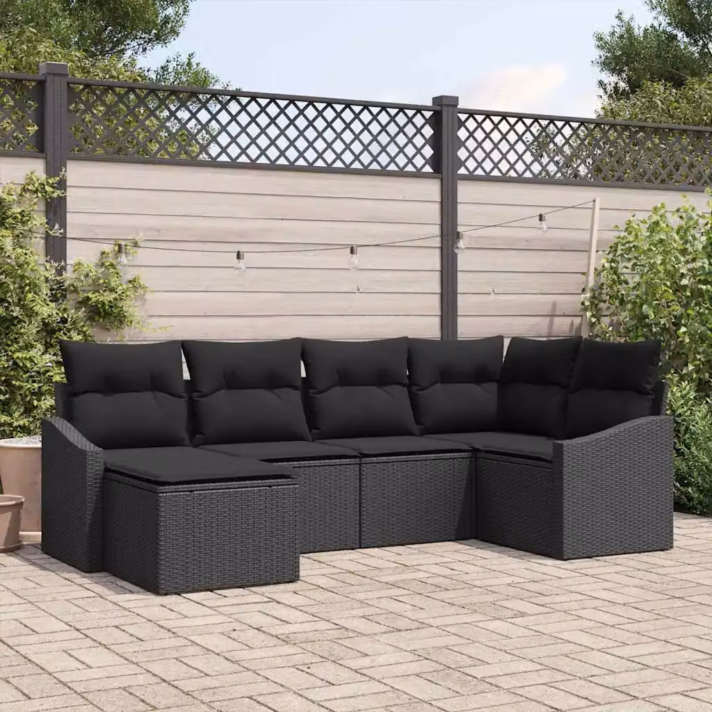 Set da pranzo per giardino e terrazza vidaXL in rattan e metallo nero opaco, 6 pezzi – 1