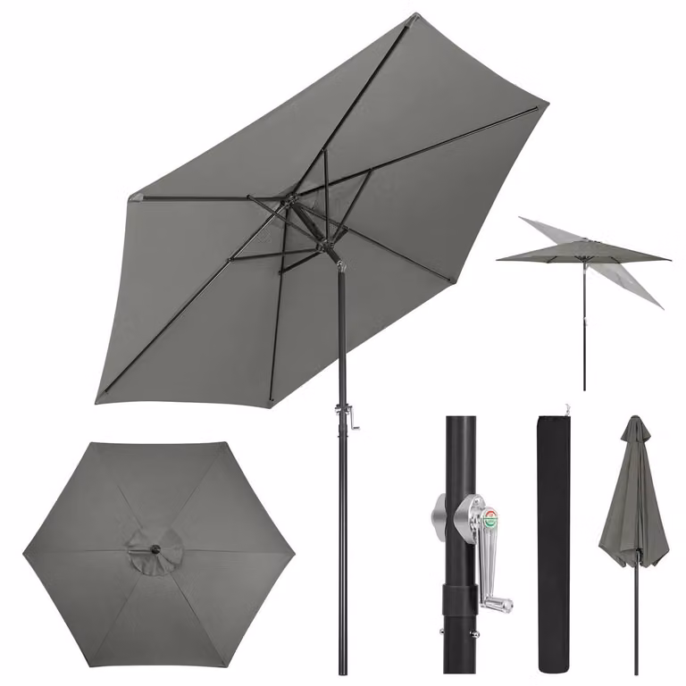 Ombrellone esagonale con manovella, inclinabile a 45° | Grigio scuro | 240x240x226 cm