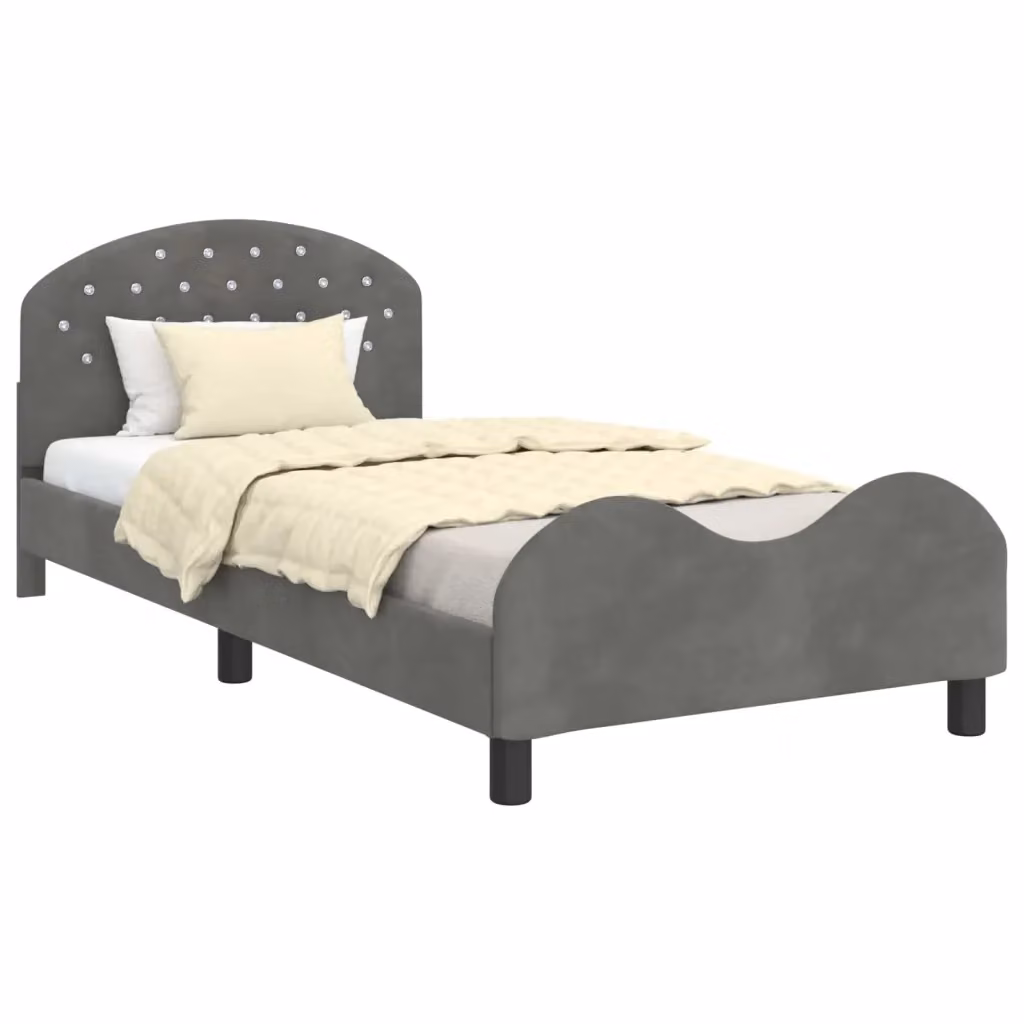 Struttura letto per bambini con testata e giroletto in tessuto velluto Grigio, L 90 cm x P 200 cm x H 85 cm – 2