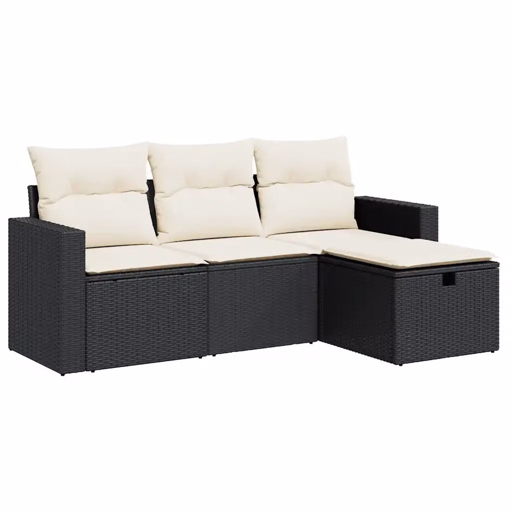 Set di divani da giardino a L vidaXL in polyrattan nero con cuscini bianchi e struttura in metallo – 2
