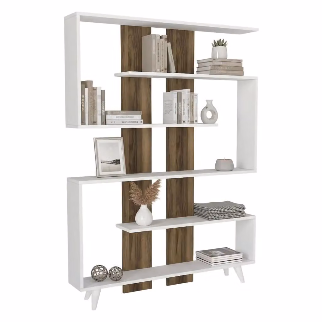Libreria Spodumene DMORA, Scaffale Moderno da Ufficio o Soggiorno, Bianco e Marrone, L: 120 cm, P: 20 cm, H: 162 cm – 2