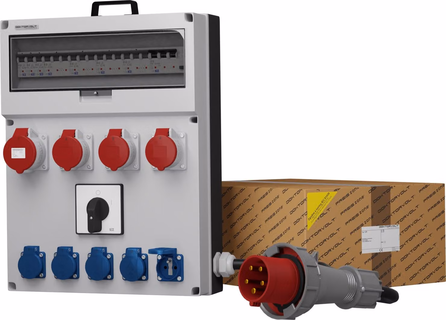 Distributore di potenza GR-S/FI 1x32A 3x16A 5x230V sistema franz/belg Interruttore a camme Cavo Doktorvolt® 0663