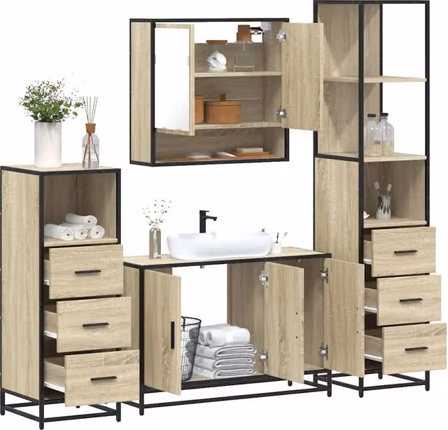 Set Mobili da Bagno 4 pz Rovere Sonoma in Legno Multistrato 3301281