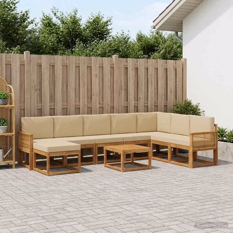 Set di divani da esterno vidaXL 9 pz in legno di acacia con cuscini beige e marrone per giardino e terrazza