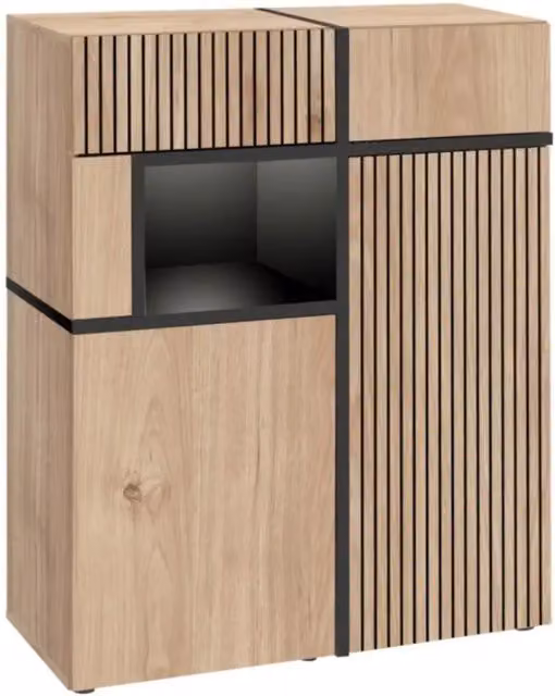 Buffet CRISS – 2 porte, 2 cassetti, LED – Rovere chiaro e nero