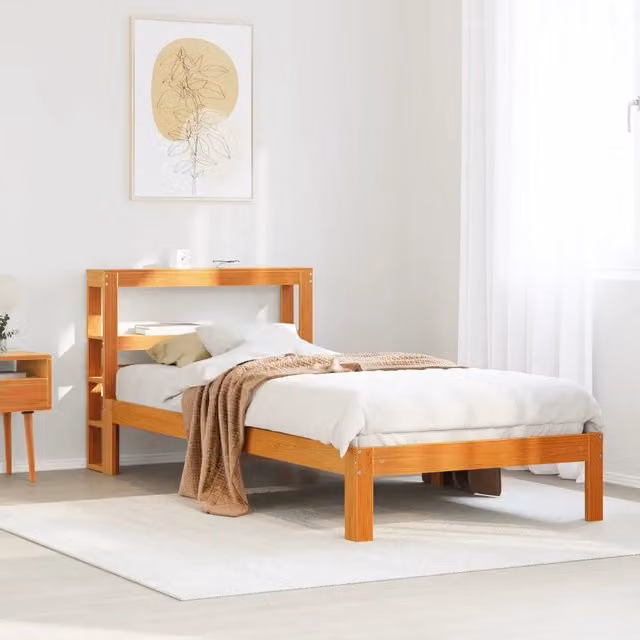 Letto in legno di pino massiccio vidaXL stile rustico marrone cera con doghe fisse L: 100 cm, P: 200 cm