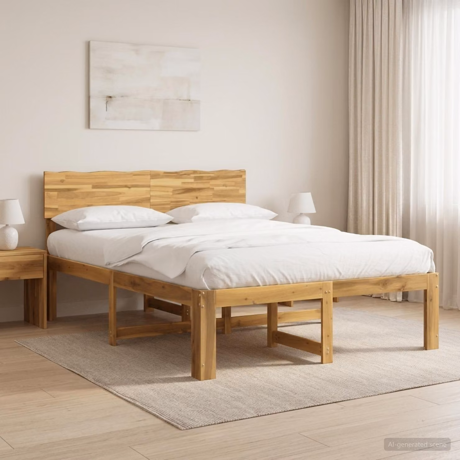 Letto matrimoniale con testiera ROSTOCK vidaXL in legno di acacia, Bianco, L/P/H: 150 x 200 x 91 cm